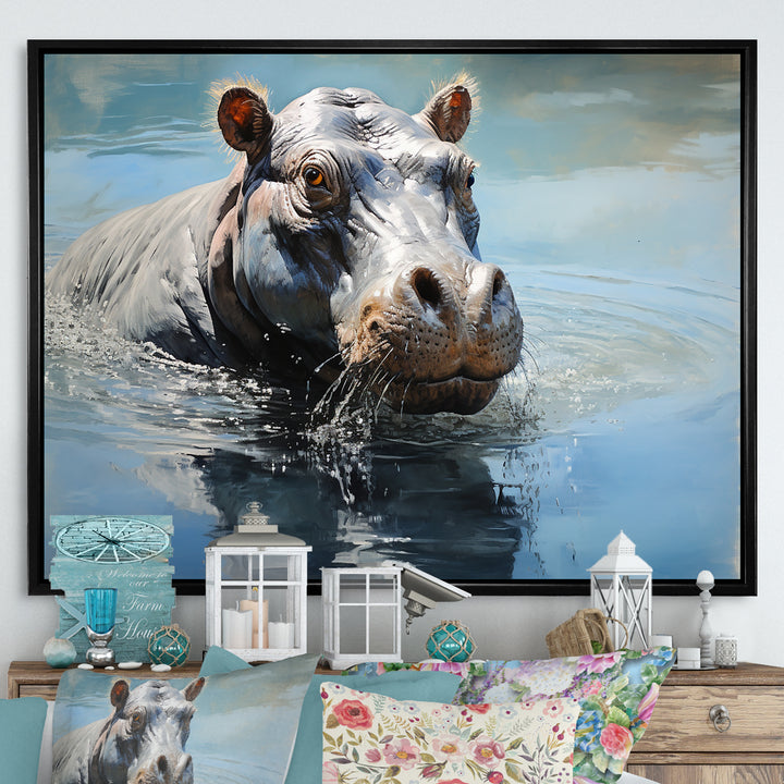 Lakeside Hippo - Hippopotamus Living Room Wall Art