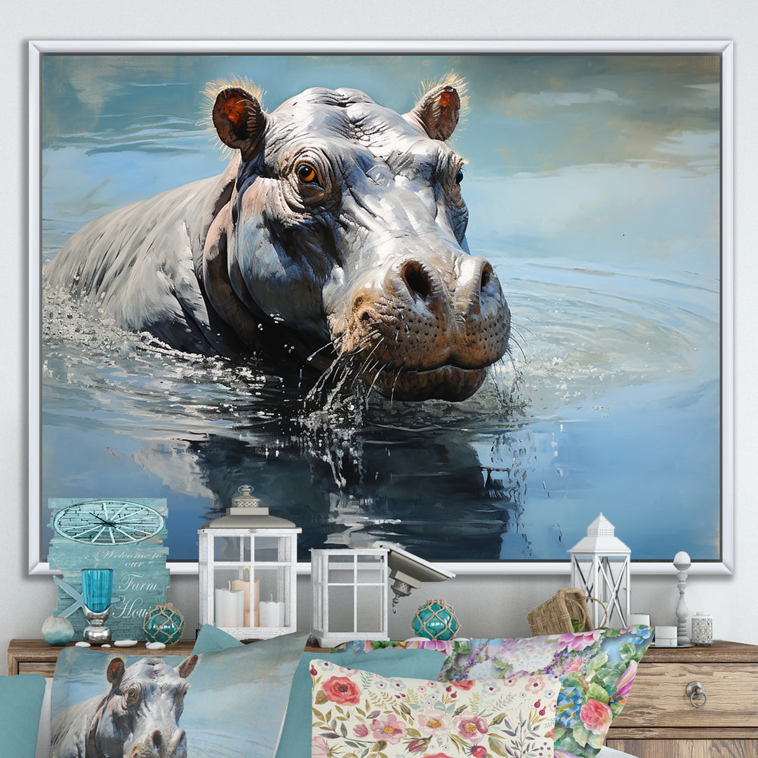 Lakeside Hippo - Hippopotamus Living Room Wall Art
