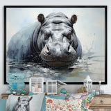 Minimalism Grey Hippo - Hippopotamus Bedroom Wall Art
