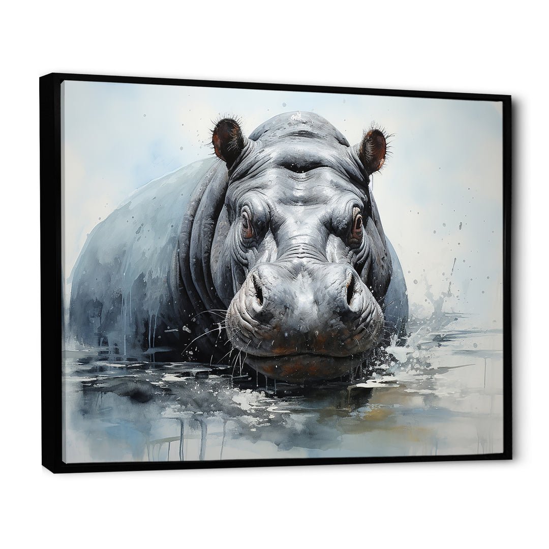 Minimalism Grey Hippo - Hippopotamus Bedroom Wall Art