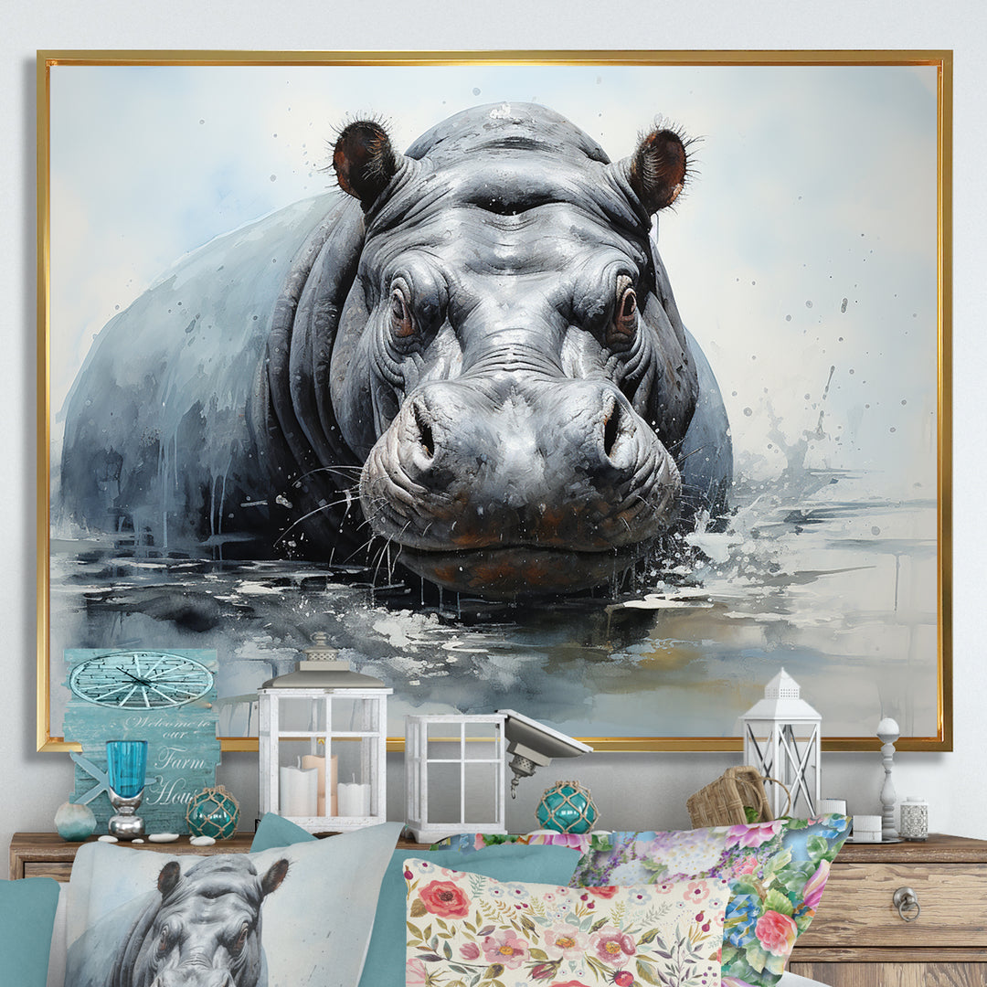 Minimalism Grey Hippo - Hippopotamus Bedroom Wall Art
