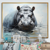 Minimalism Grey Hippo - Hippopotamus Bedroom Wall Art
