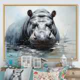 Minimalism Grey Hippo - Hippopotamus Bedroom Wall Art