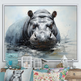 Minimalism Grey Hippo - Hippopotamus Bedroom Wall Art