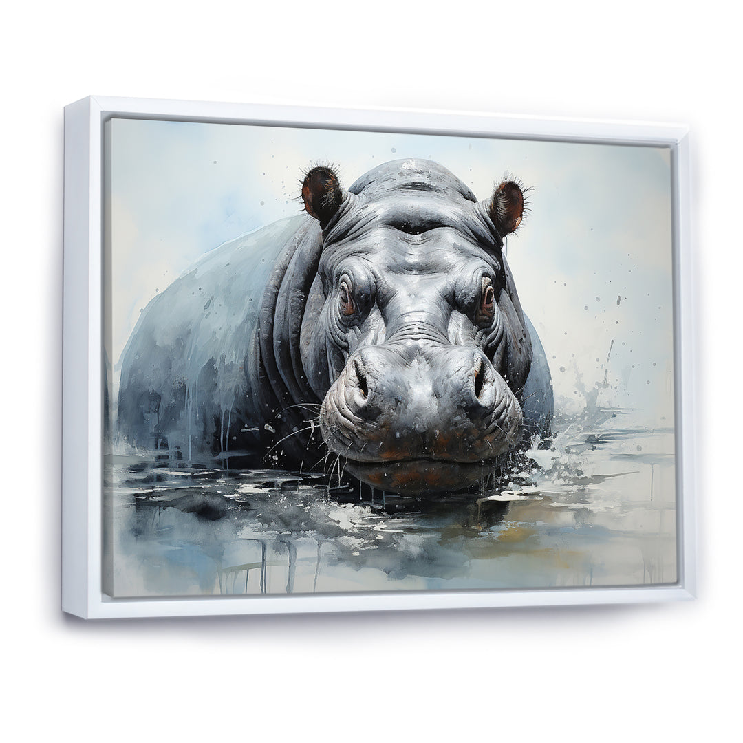Minimalism Grey Hippo - Hippopotamus Bedroom Wall Art