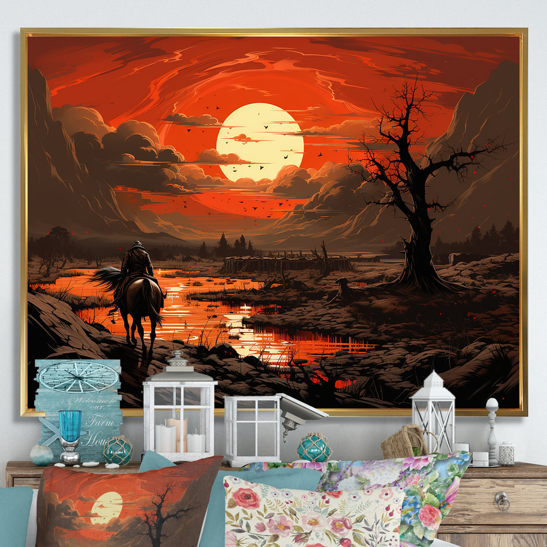 Dessert Journey At Sunset - Horse Canvas Wall Art