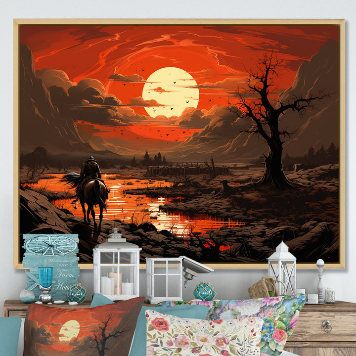 Dessert Journey At Sunset - Horse Canvas Wall Art