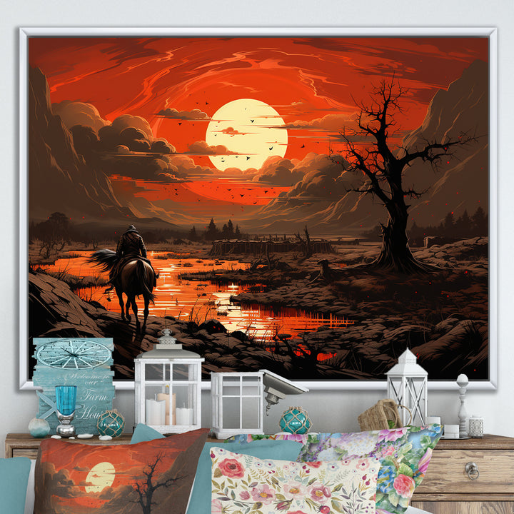 Dessert Journey At Sunset - Horse Canvas Wall Art