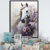 Majestic Flower Beauty Horse - Animals Canvas Wall Art