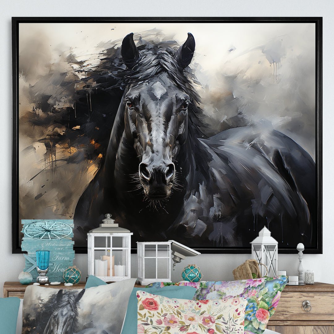 Black Stallion In Motion - Horse Wall Art Prints