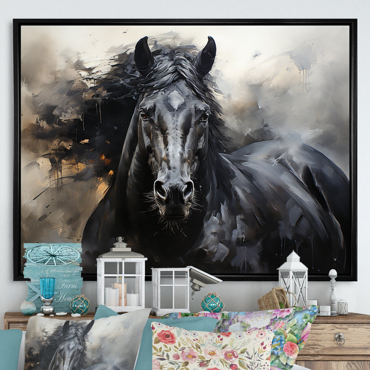 Black Stallion In Motion - Horse Wall Art Prints