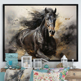 Black Stallion In Motion I - Animals Canvas Wall Art