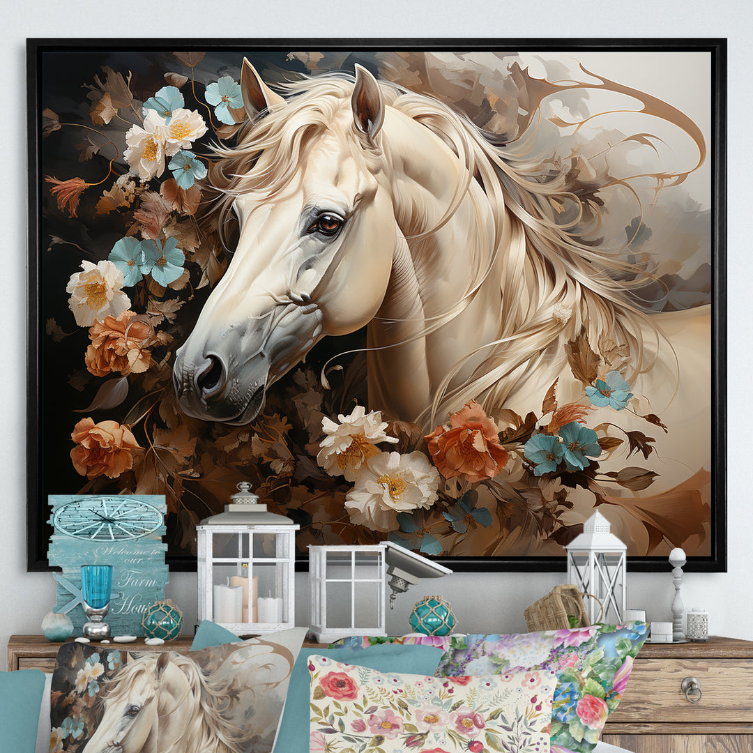 Blooming Horse Symbolism - Horse Framed Canvas Art