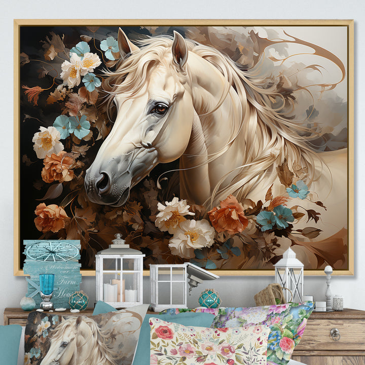 Blooming Horse Symbolism - Horse Framed Canvas Art