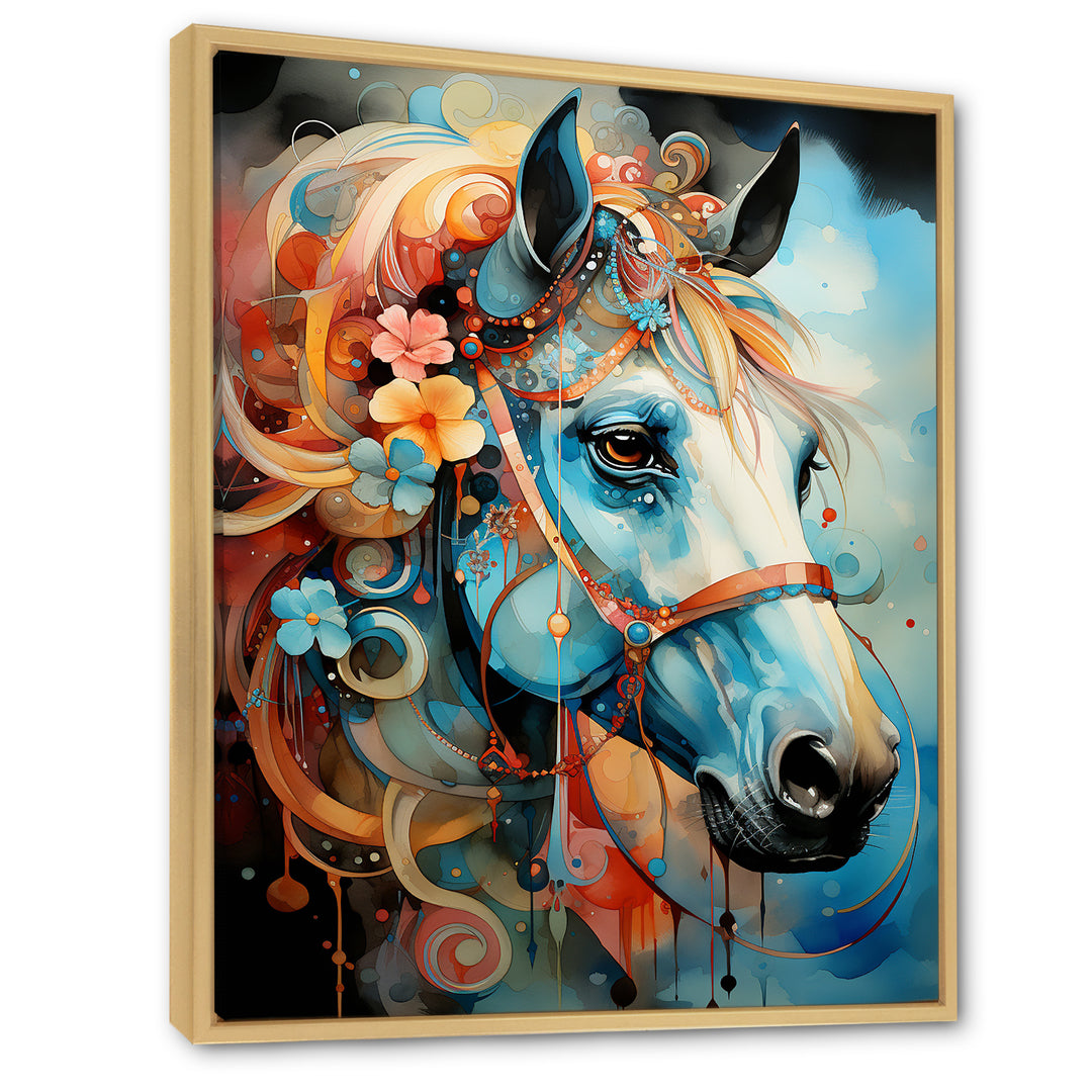 Whimsical Of A Flower Horse Cantering In Fog - Horse Wall Art Prints
