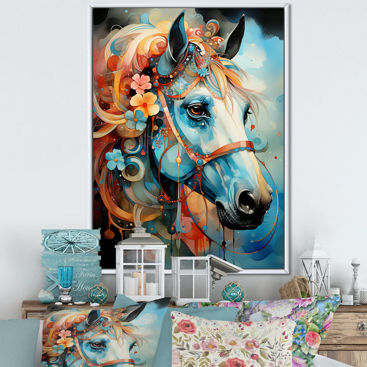 Whimsical Of A Flower Horse Cantering In Fog - Horse Wall Art Prints