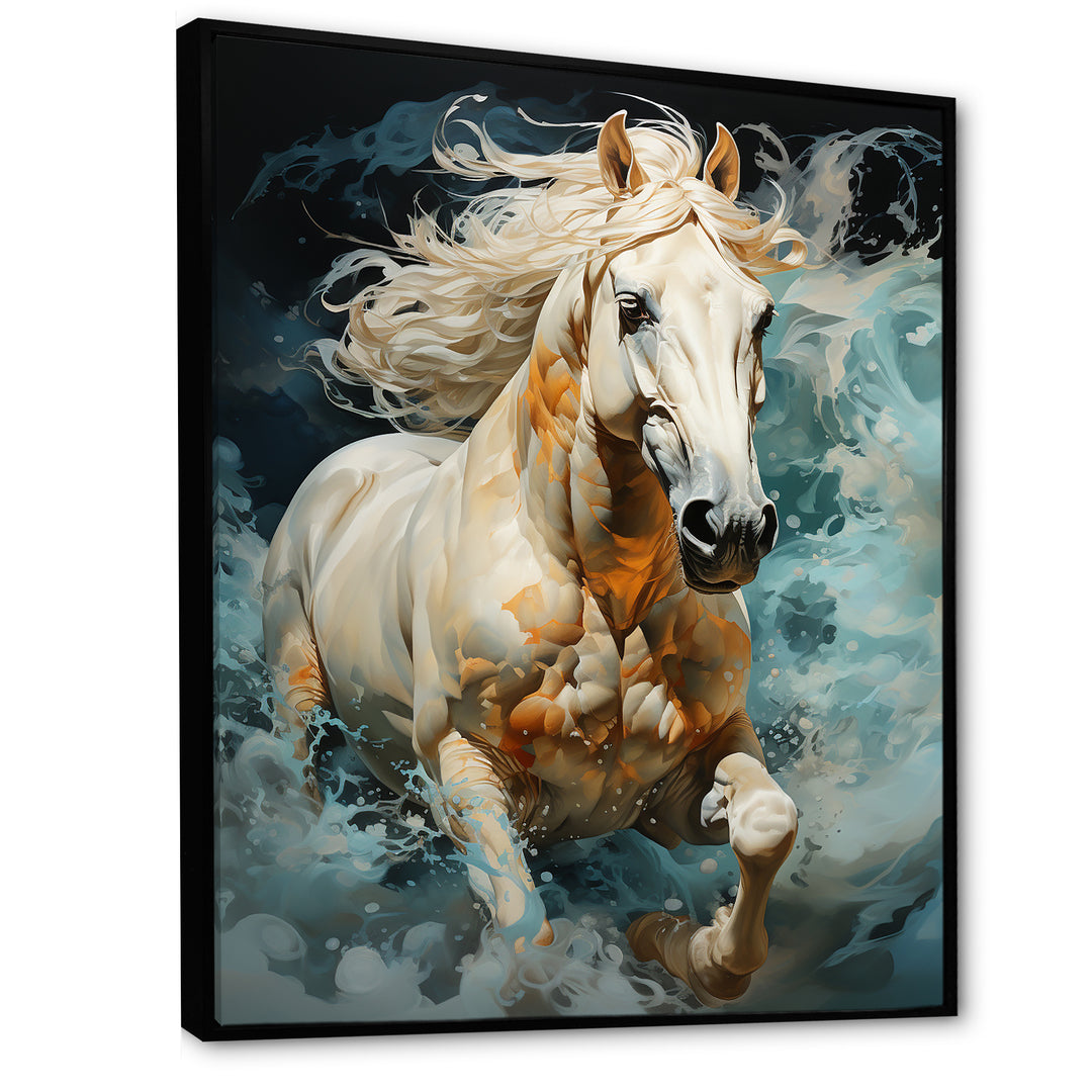 Whimsical Of A Horse Cantering In Fog - Beige Horse Wall Art