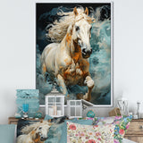 Whimsical Of A Horse Cantering In Fog - Beige Horse Wall Art