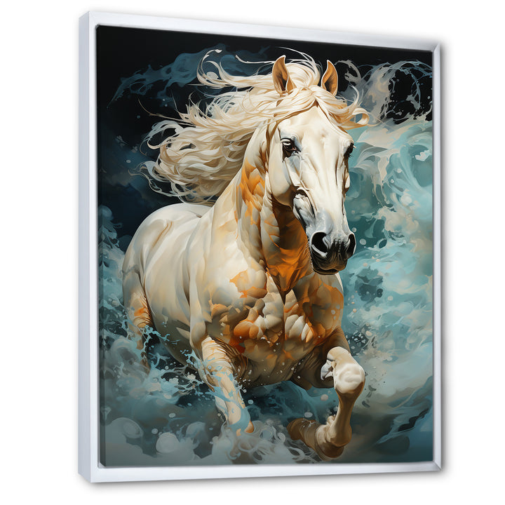 Whimsical Of A Horse Cantering In Fog - Beige Horse Wall Art