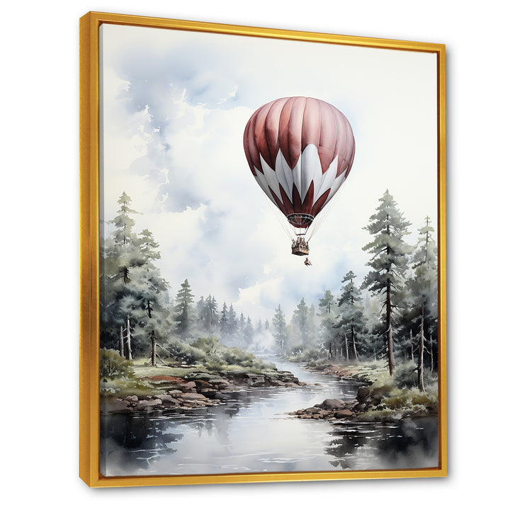 Monochrome Forest Balloon Flight - Hot Air Balloon Canvas Wall Art