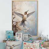 Fluttering Floral Hummingbird - Hummingbird Framed Canvas Art