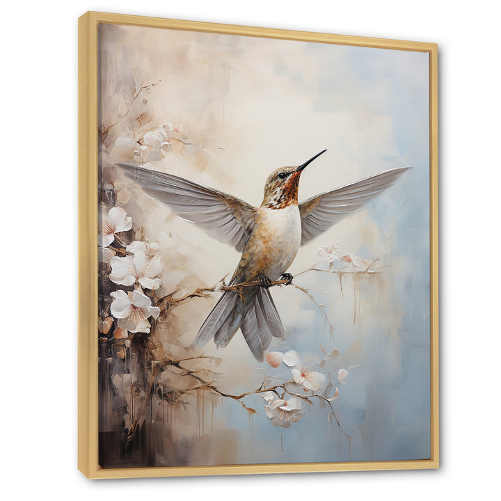 Fluttering Floral Hummingbird - Hummingbird Framed Canvas Art
