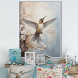 Fluttering Floral Hummingbird - Hummingbird Framed Canvas Art