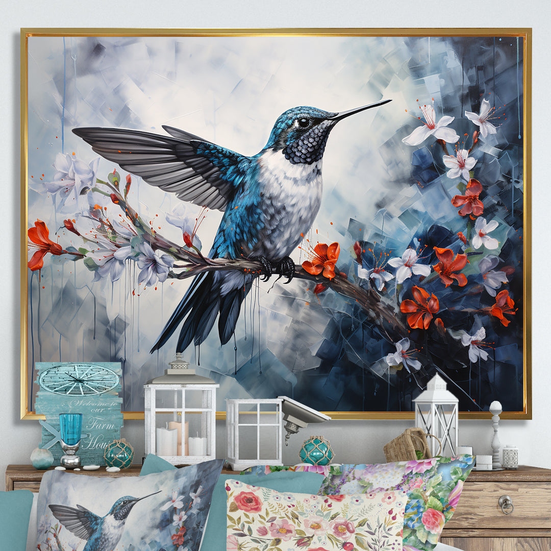 Hummingbird Floral Harmony - Hummingbird Large Canvas Wall Art