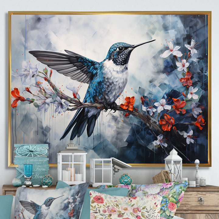 Hummingbird Floral Harmony - Hummingbird Large Canvas Wall Art
