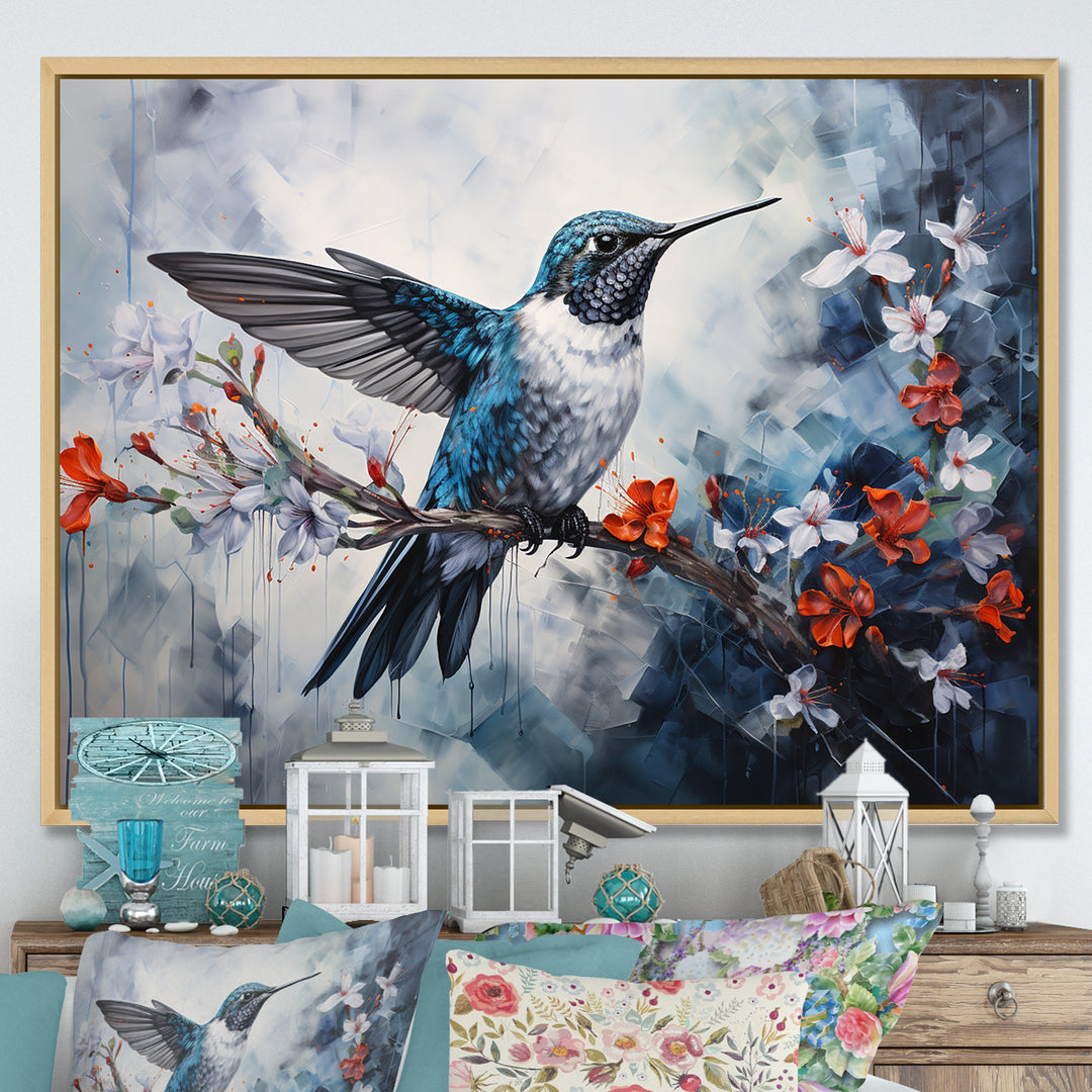 Hummingbird Floral Harmony - Hummingbird Large Canvas Wall Art