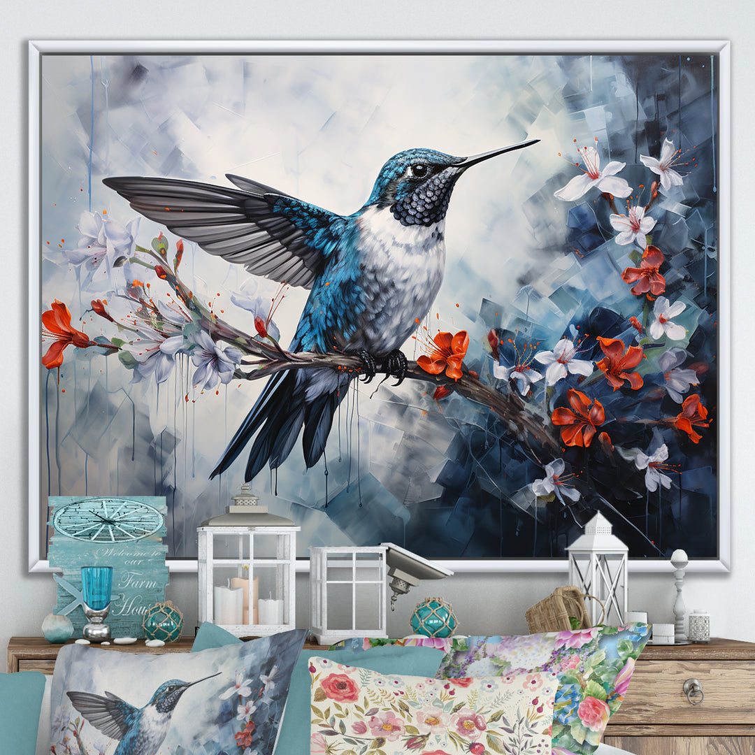 Hummingbird Floral Harmony - Hummingbird Large Canvas Wall Art