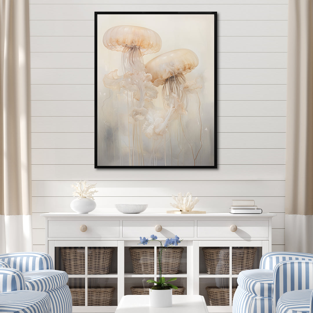 Minimalism White Jellyfish Dreams - Jellyfish Canvas Wall Art