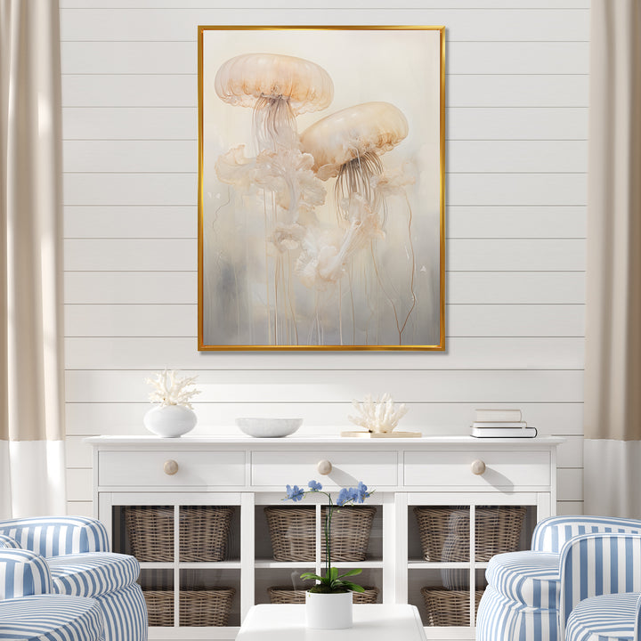 Minimalism White Jellyfish Dreams - Jellyfish Canvas Wall Art
