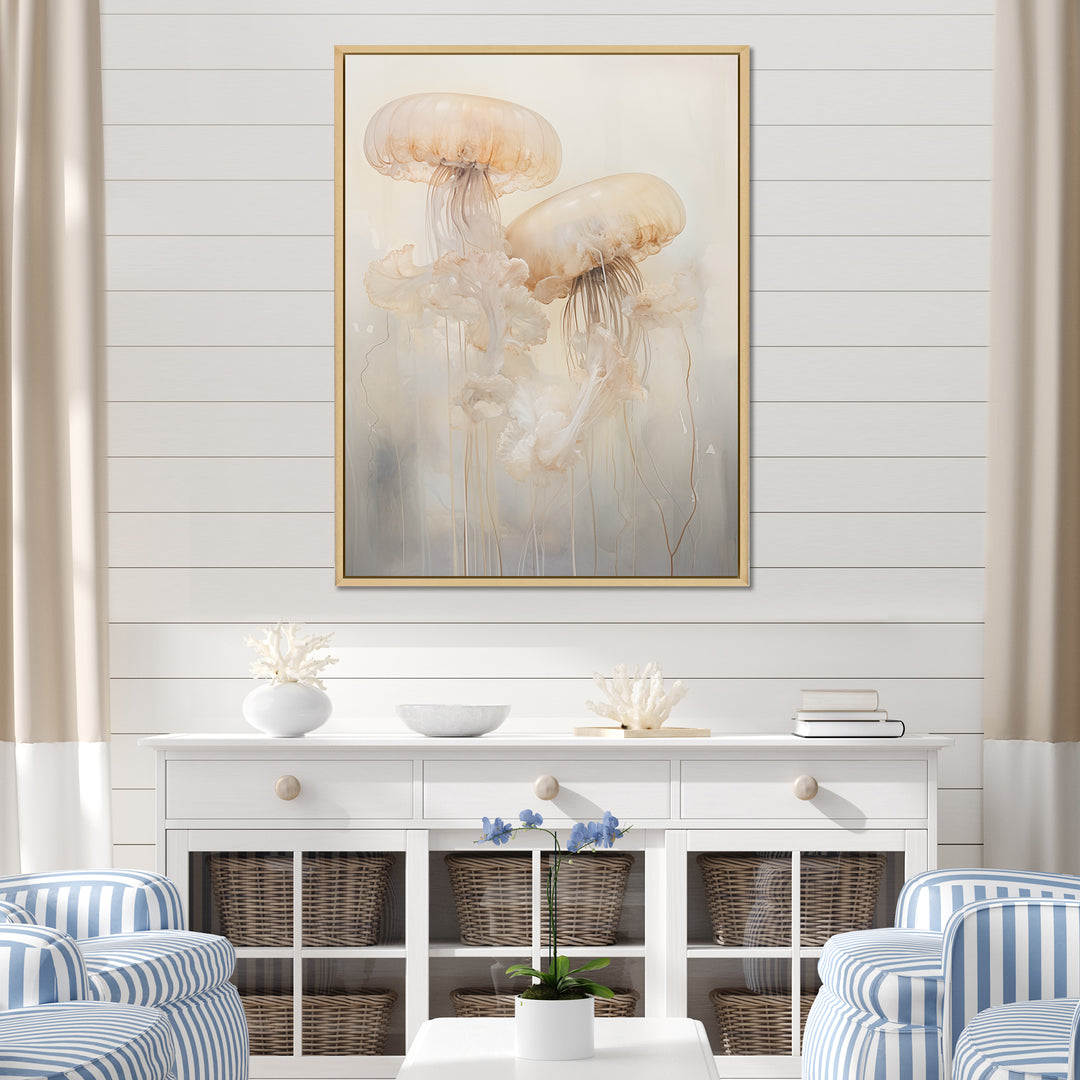 Minimalism White Jellyfish Dreams - Jellyfish Canvas Wall Art