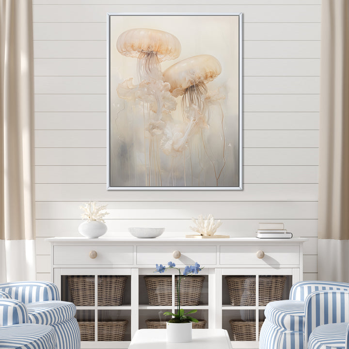 Minimalism White Jellyfish Dreams - Jellyfish Canvas Wall Art