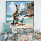 Kangaroo Family In Australia Coast - Blue Kangaroo Wall Art