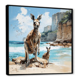 Kangaroo Family In Australia Coast - Blue Kangaroo Wall Art