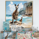 Kangaroo Family In Australia Coast - Blue Kangaroo Wall Art