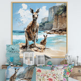 Kangaroo Family In Australia Coast - Blue Kangaroo Wall Art