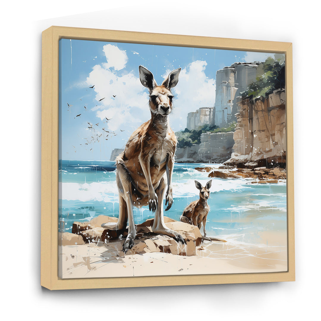 Kangaroo Family In Australia Coast - Blue Kangaroo Wall Art