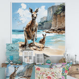 Kangaroo Family In Australia Coast - Blue Kangaroo Wall Art