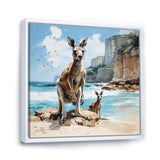 Kangaroo Family In Australia Coast - Blue Kangaroo Wall Art