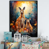 Cute Kangaroo Flower Oasis - Kangaroo Framed Canvas Art