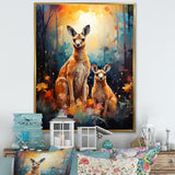 Cute Kangaroo Flower Oasis - Kangaroo Framed Canvas Art