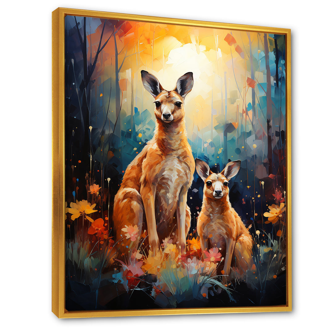 Cute Kangaroo Flower Oasis - Kangaroo Framed Canvas Art