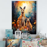 Cute Kangaroo Flower Oasis - Kangaroo Framed Canvas Art