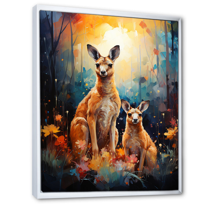 Cute Kangaroo Flower Oasis - Kangaroo Framed Canvas Art
