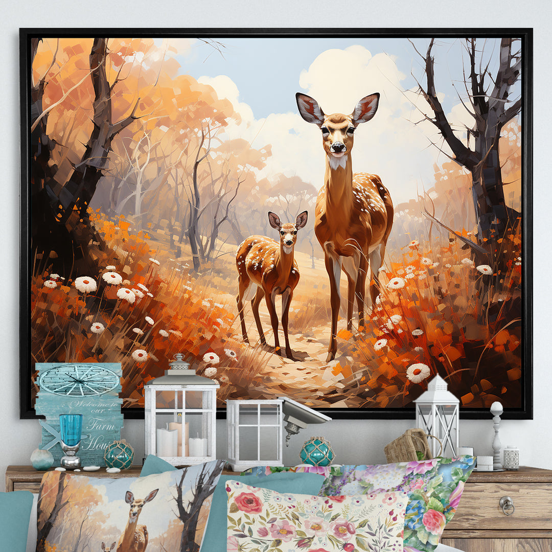 Wild Deer Golden Flower Kingdom - Deer Living Room Wall Art