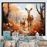 Wild Deer Golden Flower Kingdom - Deer Living Room Wall Art