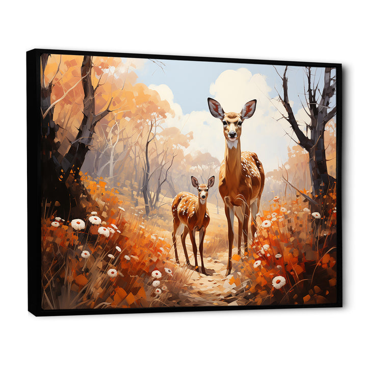 Wild Deer Golden Flower Kingdom - Deer Living Room Wall Art
